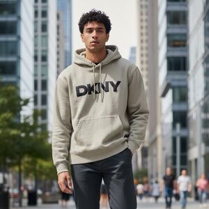 #495 DKNY Men's Beige Hoodie Sweater